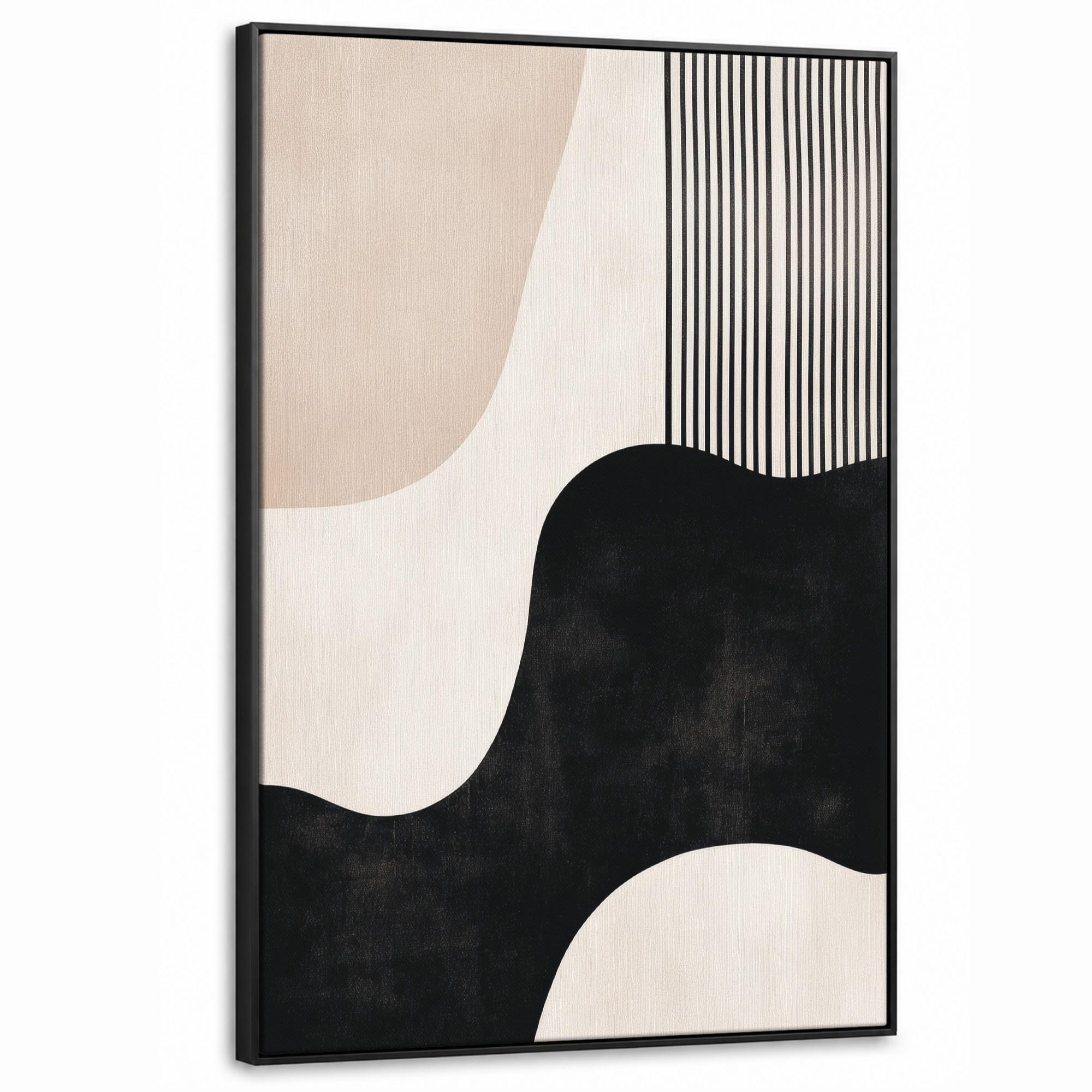LEINWAND Bilder mit Rahmen - Abstrakt - Japandi - Beige - Modern - 80x120 - Schwarz, Textil (80/120cm) - MuchoWow
