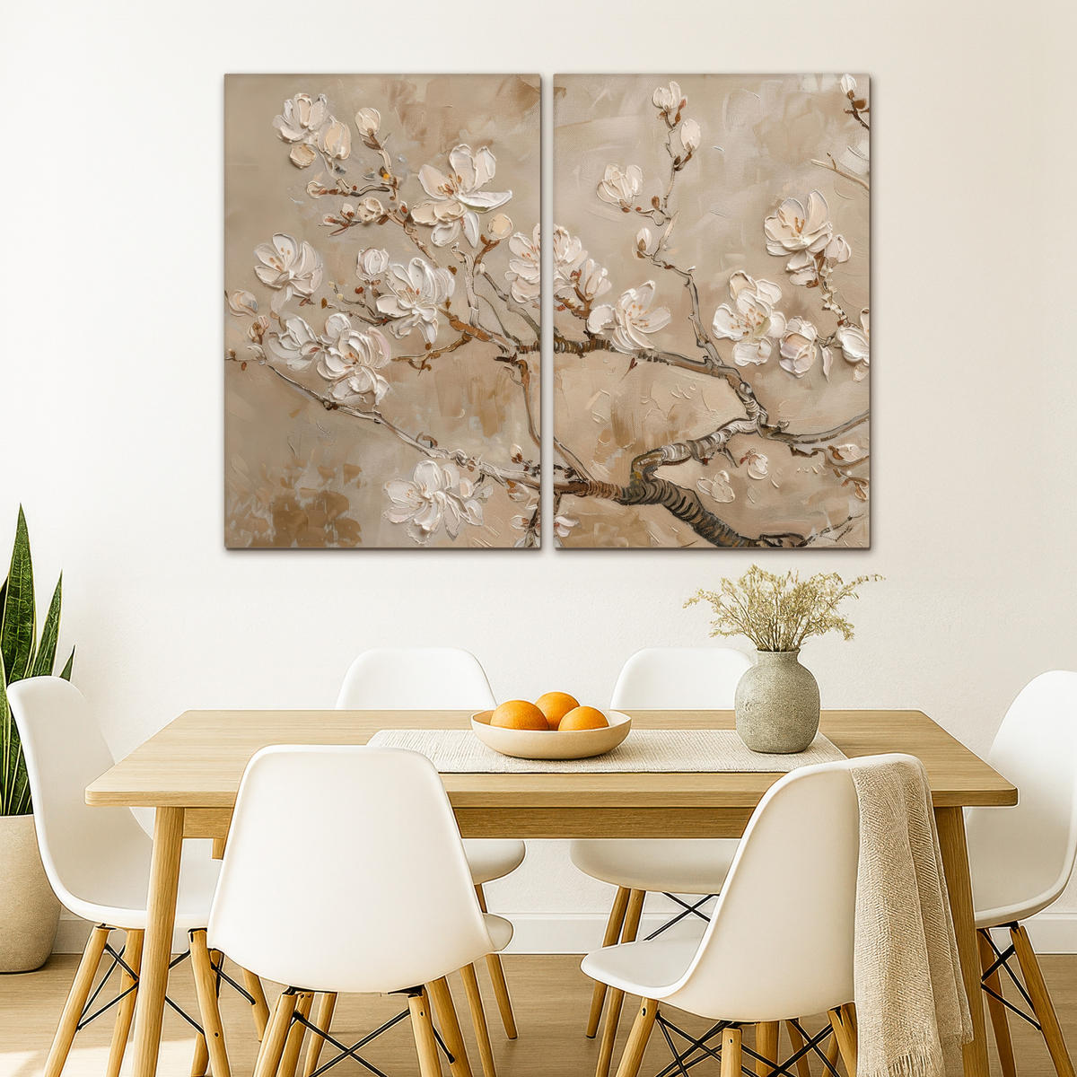LEINWANDBILD 2er Set Beige - Blüte - Modern 120x90 cm - Greige, Textil (120/90cm) - MuchoWow