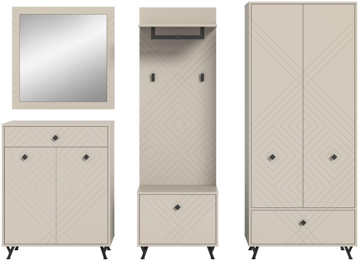 GARDEROBEN-SET NOTES 5-tlg. (B/H/T: ca. 250/190/35 cm) in sandbeige/sandbeige matt - Sandfarben, Holzwerkstoff (250/190/35cm)