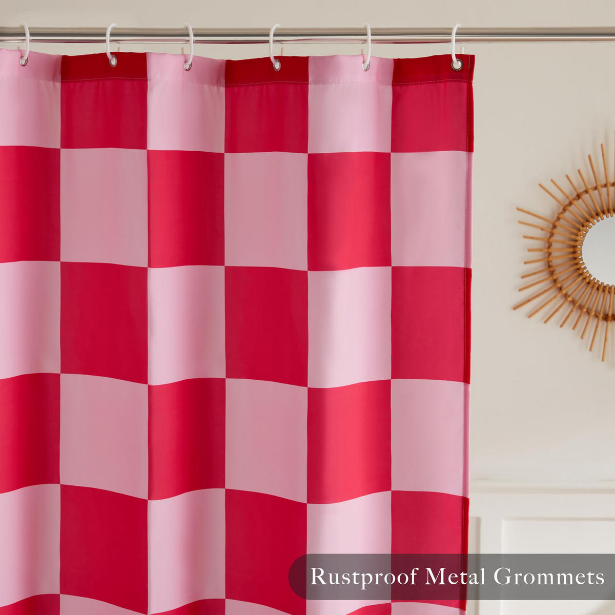 DUSCHVORHANG Rosa Rot Schachbrettmuster kariert 180 x 180 cm waschbar Retro Badezimmer - Rot, Textil (180/180cm) - MCBOSON
