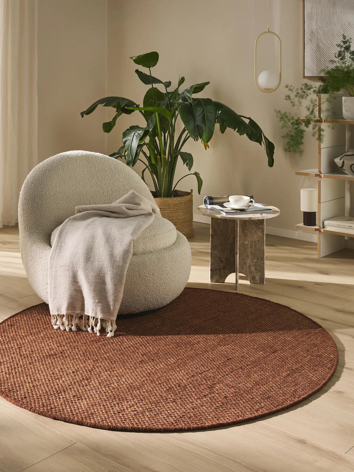 WOLLTEPPICH rund Rocco Braun ø 150 cm rund - Braun, Textil (150/150cm) - benuta Pure