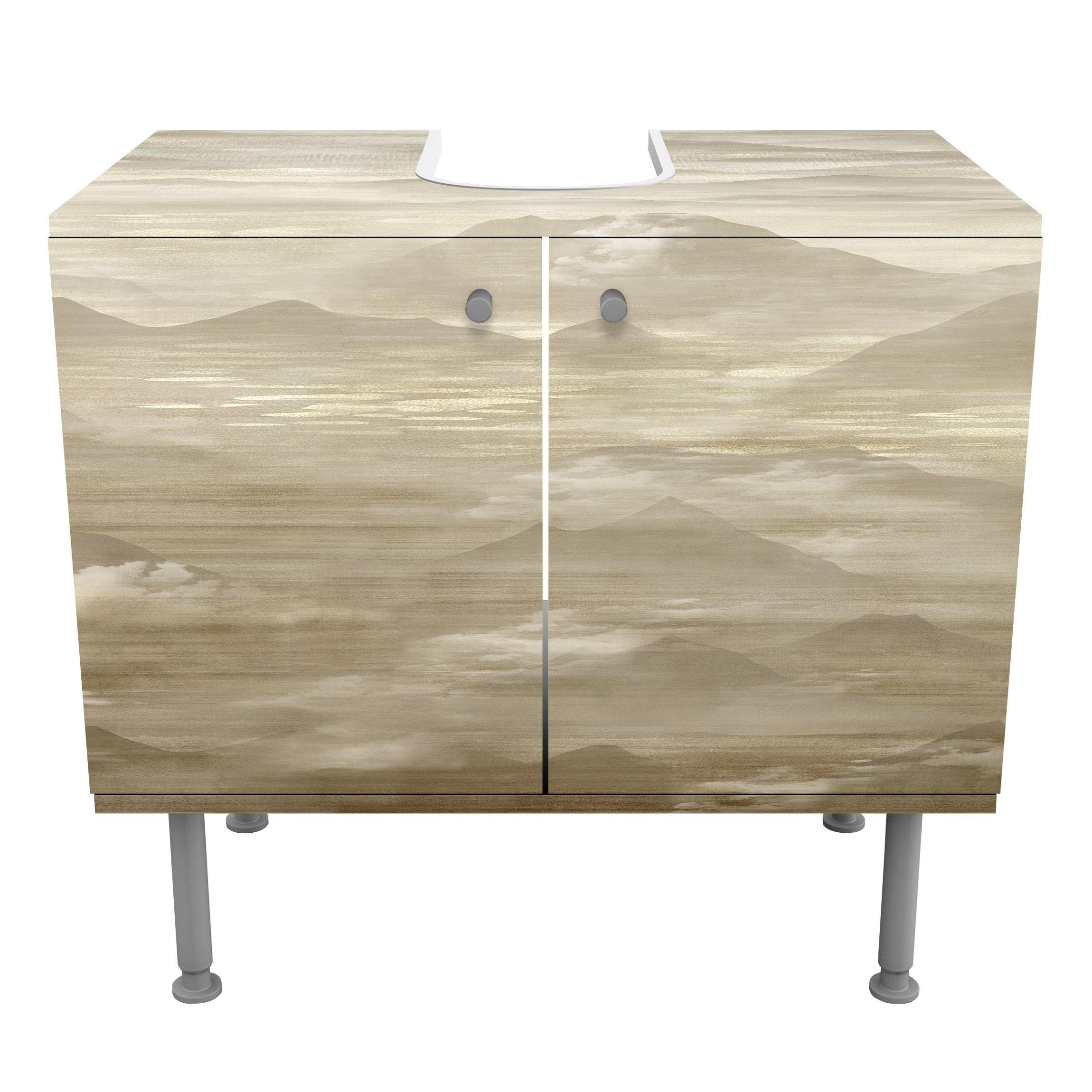WASCHBECKENUNTERSCHRANK Bergkette im Wolkendach 60/55/35 cm - Beige, Holzwerkstoff (60/55/35cm) - Bilderwelten