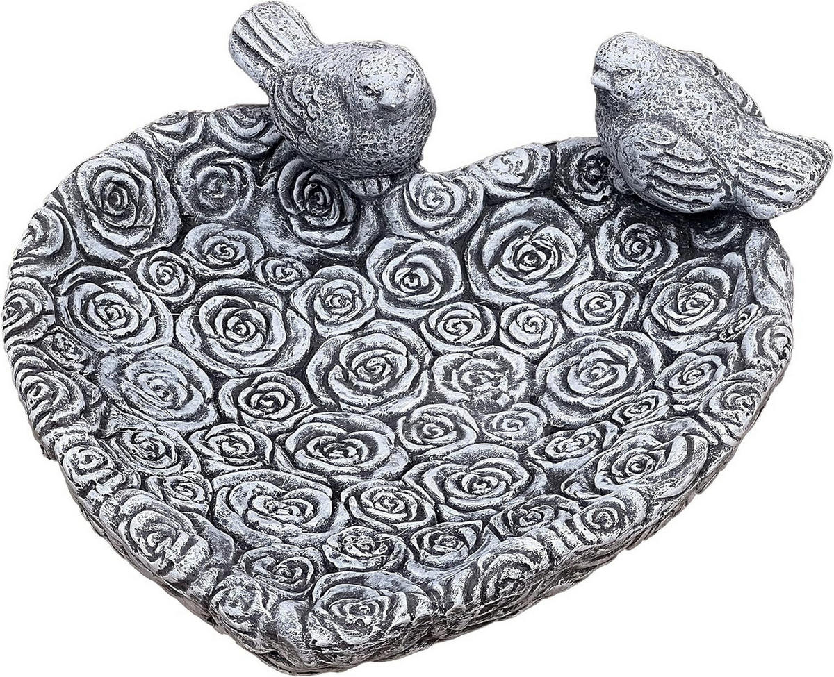 VOGELTRÄNKE XL mit Vögeln, frostfest, Steinguss - Grau, Stein (35/14/36cm) - stoneandstyle