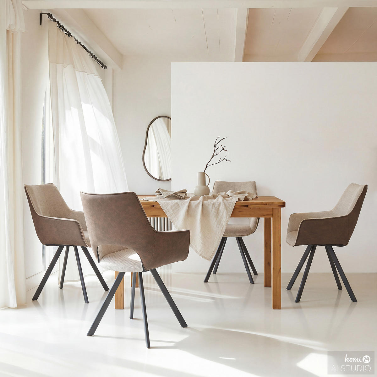 ESSTISCH mit ansteckplatten - Kiefer massiv - Kieferfarben, Holz (77/104/74cm) - home24