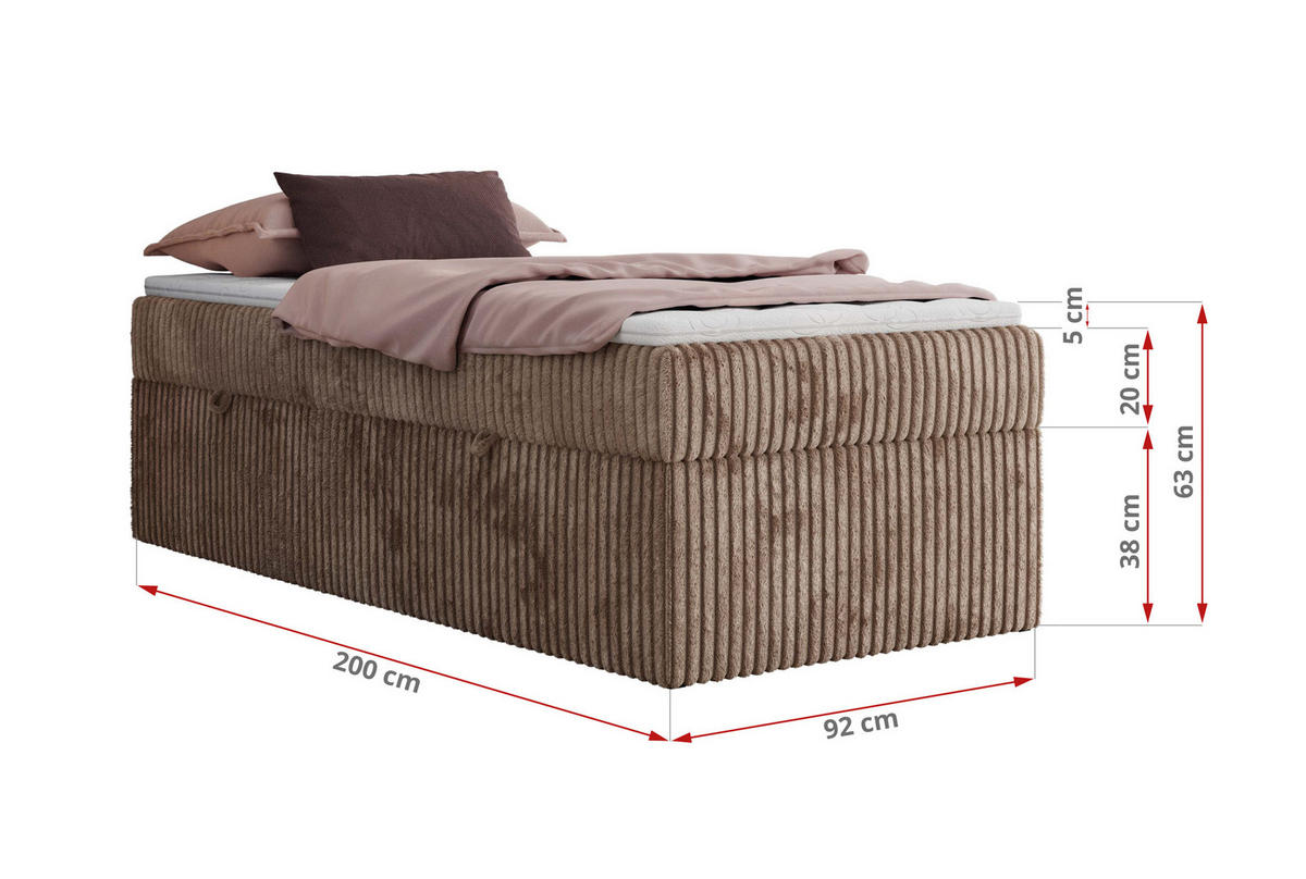 BOXBETT ZERO 90/200 - Braun Cord - H4 - Topper Visco - Braun, Textil (90/200cm) - MKS