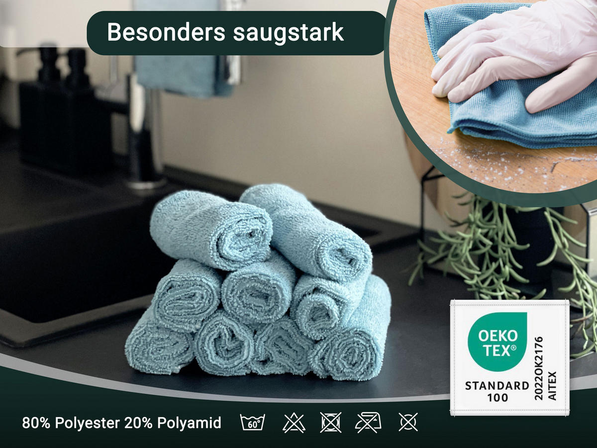 REINIGUNGSTÜCHER, 10er-Set, 30x30 cm, 80% Polyester, 20% Polyamid, Blau - Blaugrau, Textil (30/30cm) - Zollner