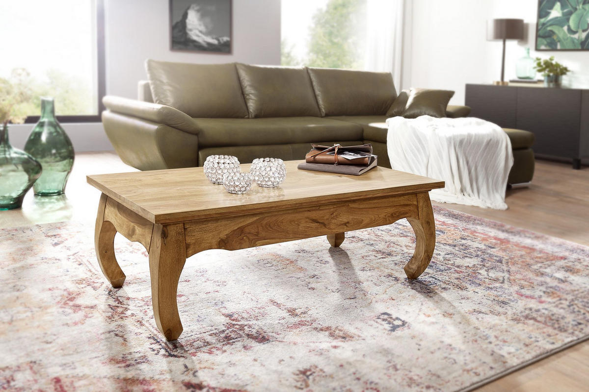 COUCHTISCH KANADA in Opium-Form aus Massivholz Akazie handgefertigt, Beige 110x60x40 cm - Beige, Holz (60/110/40cm) - KADIMA DESIGN