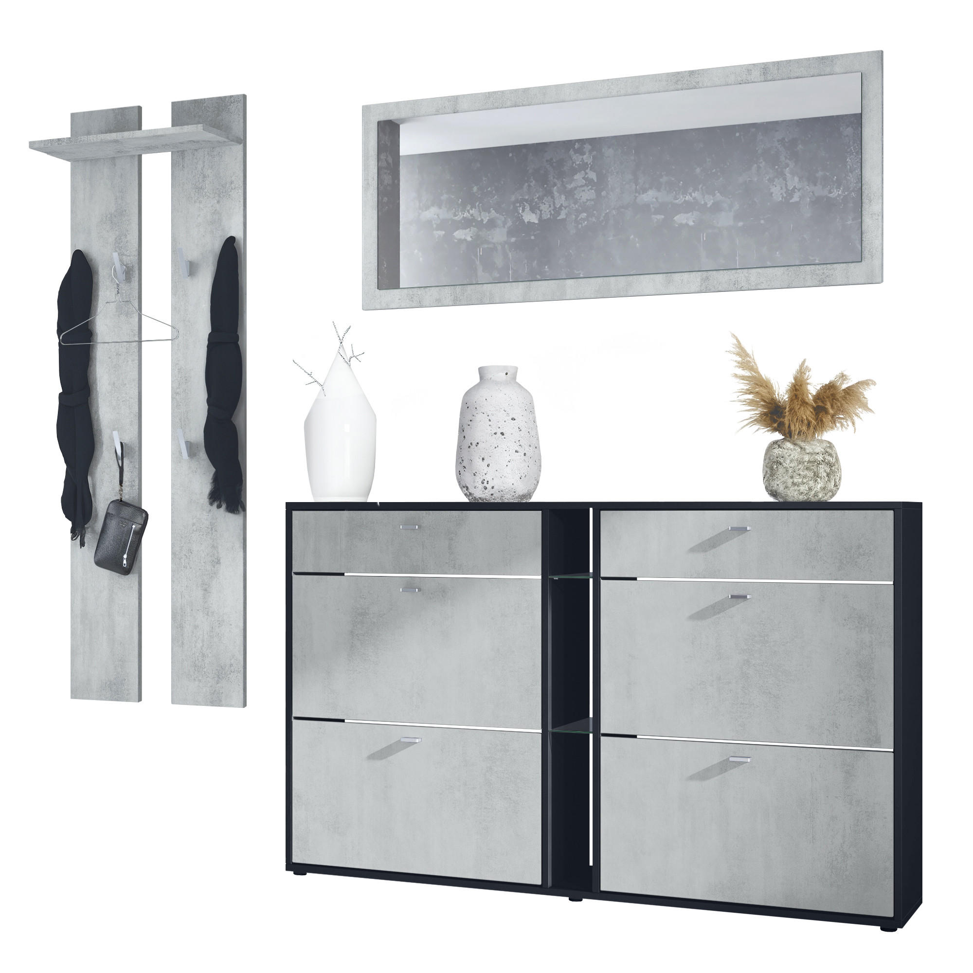 GARDEROBE Orlando Beton Oxid Optik - Hellgrau, Holzwerkstoff (215/210/28cm) - Vladon