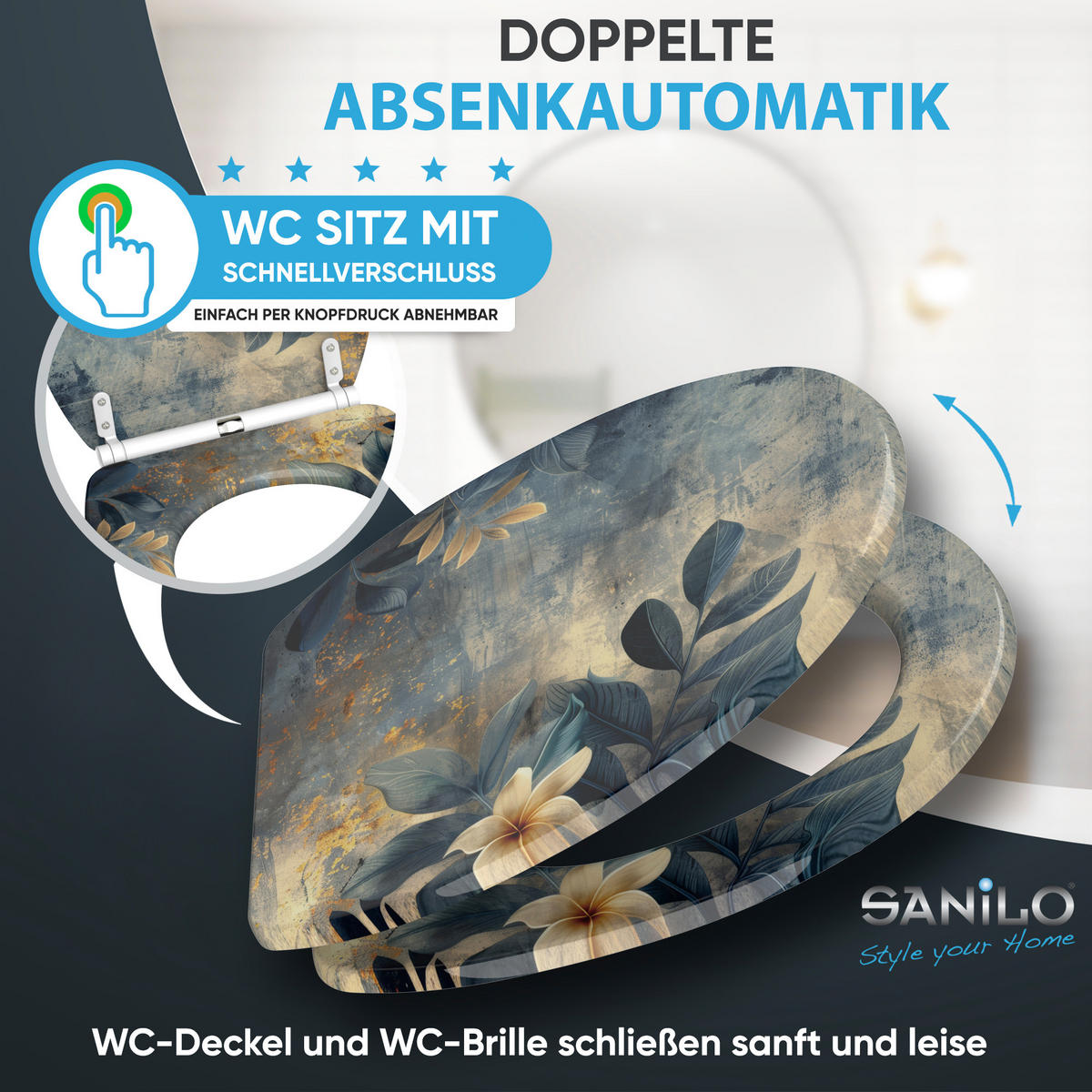 WC-SITZ mit Absenkautomatik & Top Fix Lilybud - Gelb, Holzwerkstoff (37.7/5.5/48cm) - Sanilo
