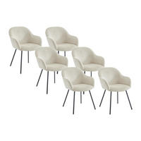 STUHL mit Armlehnen 6er-Set - Cord & schwarzes Metall - Beige - MARENZIA - Beige, Textil (62/82.5/58cm) - Vente-Unique