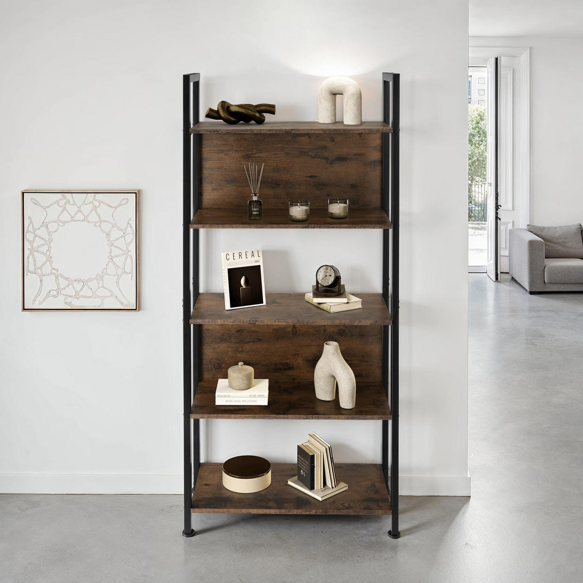 REGAL Westport,inklusive Kippschutz, 62 x 24 x 165,5 cm,Industrial Holz dunkel, rustikal - Rostfarben, Holzwerkstoff (24/165.5/62cm) - tectake