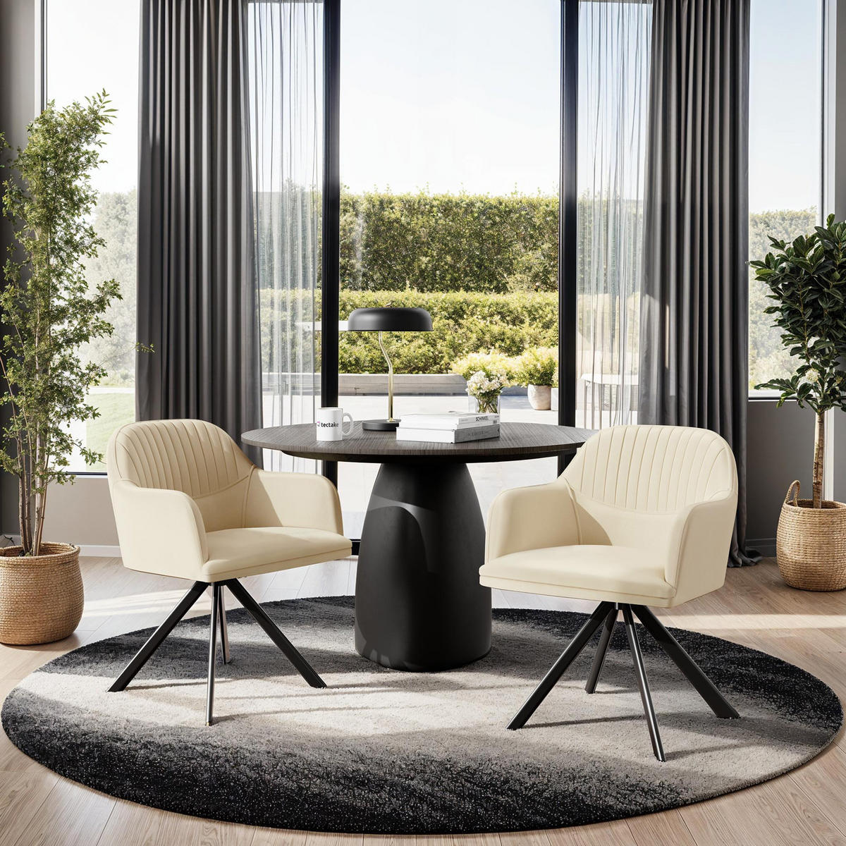 DREHSTUHL 2er Set Lona 56 x 59 x 81 cm crème/schwarz - Creme/Schwarz, Textil (56/81/59cm) - tectake