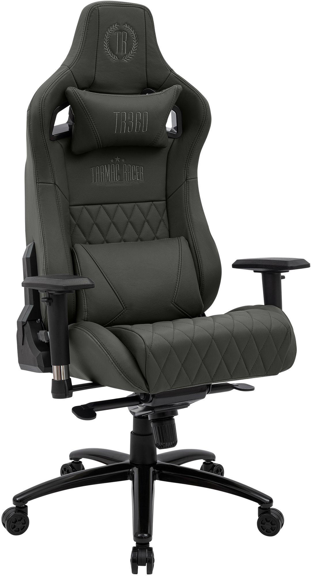 GAMINGSTUHL Echtleder grau - Schwarz/Grau, Leder/Metall (70/133/64cm) - CLP