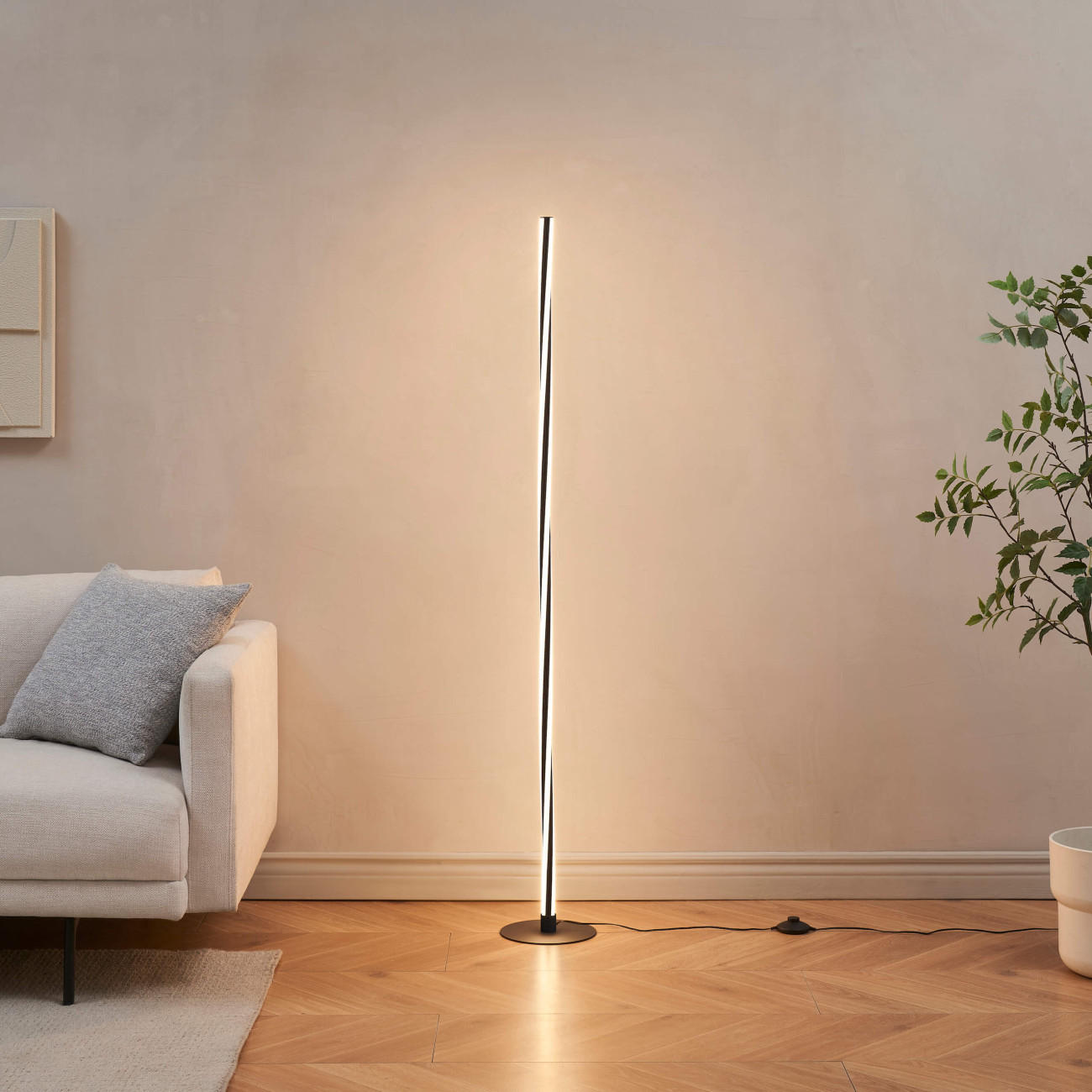 STEHLEUCHTE Telvo, Schwarz, 148cm, Dimmbar - Schwarz, Metall (148/20/148cm) - KOSILUM