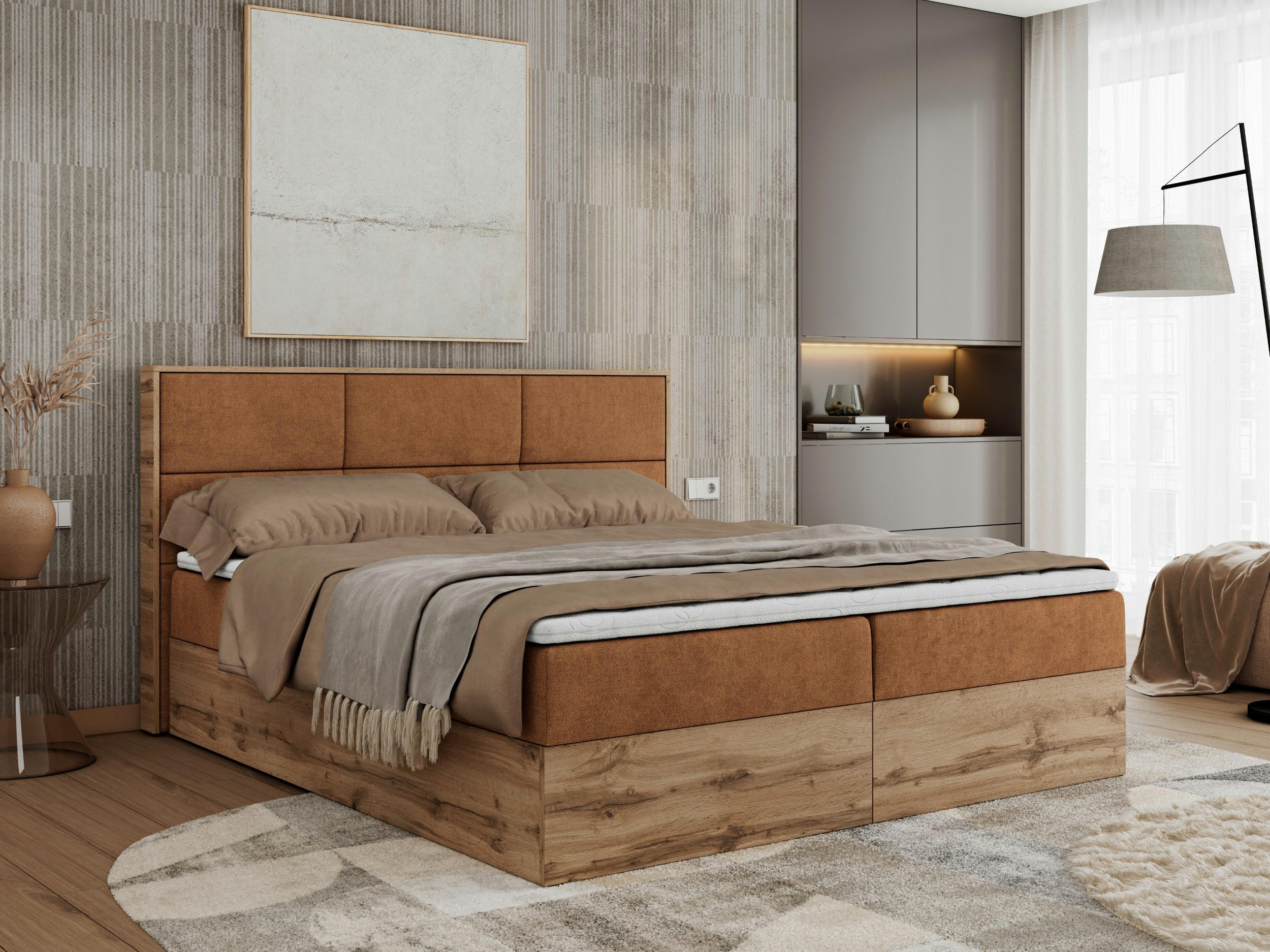 BOXBETT ALBERO 2 - 180/200 Orange Struktur - H3 - Orange, Holz/Textil (180/200cm) - MKS