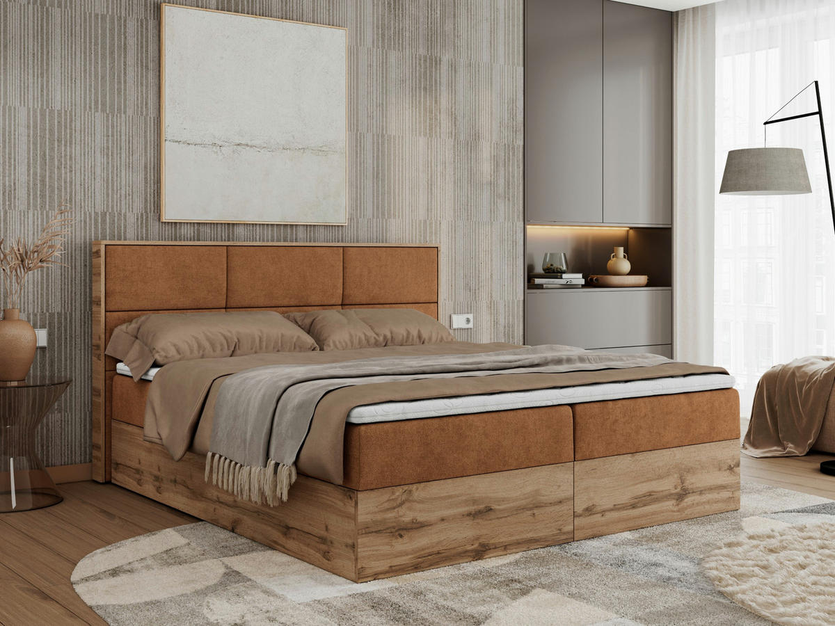 BOXBETT ALBERO 2 - 200/200 Orange Struktur - H4 - Orange, Holz/Textil (200/200cm) - MKS