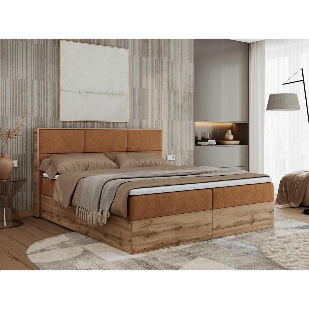 Thumbnail - MKS Boxbett, Orange, Textil, 2-Sitzer, H4, 7-Zonen, Rechteckig, 140x200 cm, Schlafzimmer, Betten, Boxspringbetten
