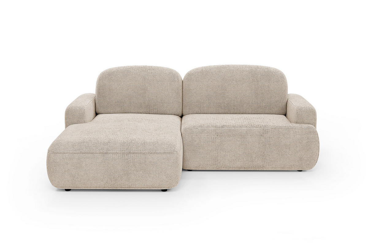 ECKSOFA WARM links 246x176 cm mit Schlaffunktion und Bettkasten – Hellbeige - Beige/Schwarz, Kunststoff/Textil (176/246cm) - MebleHot