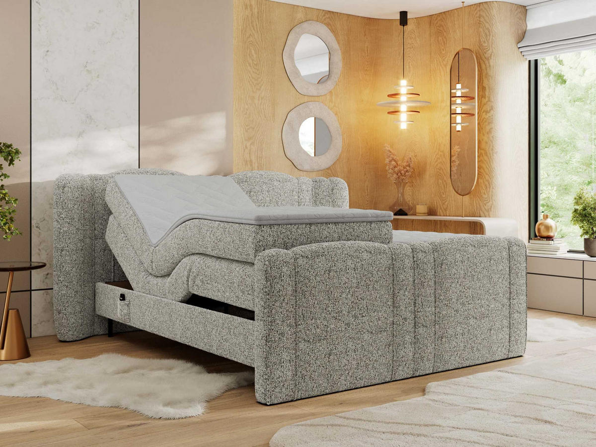 BOXBETT FORTINA 180/200 - Beige Struktur - H3 - Beige, Holz/Textil (180/200cm) - MKS