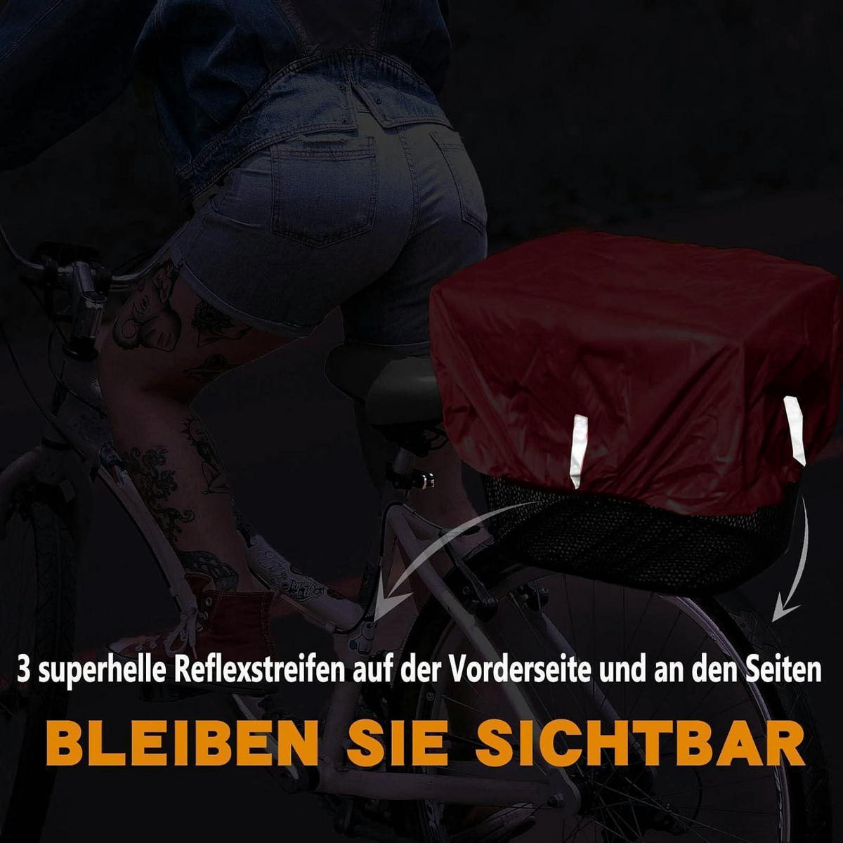 FAHRRADKORBABDECKUNG wasserdicht mit Reflektorstreifen bis 45x45cm Rot - Rot, Textil (30/45/45cm)
