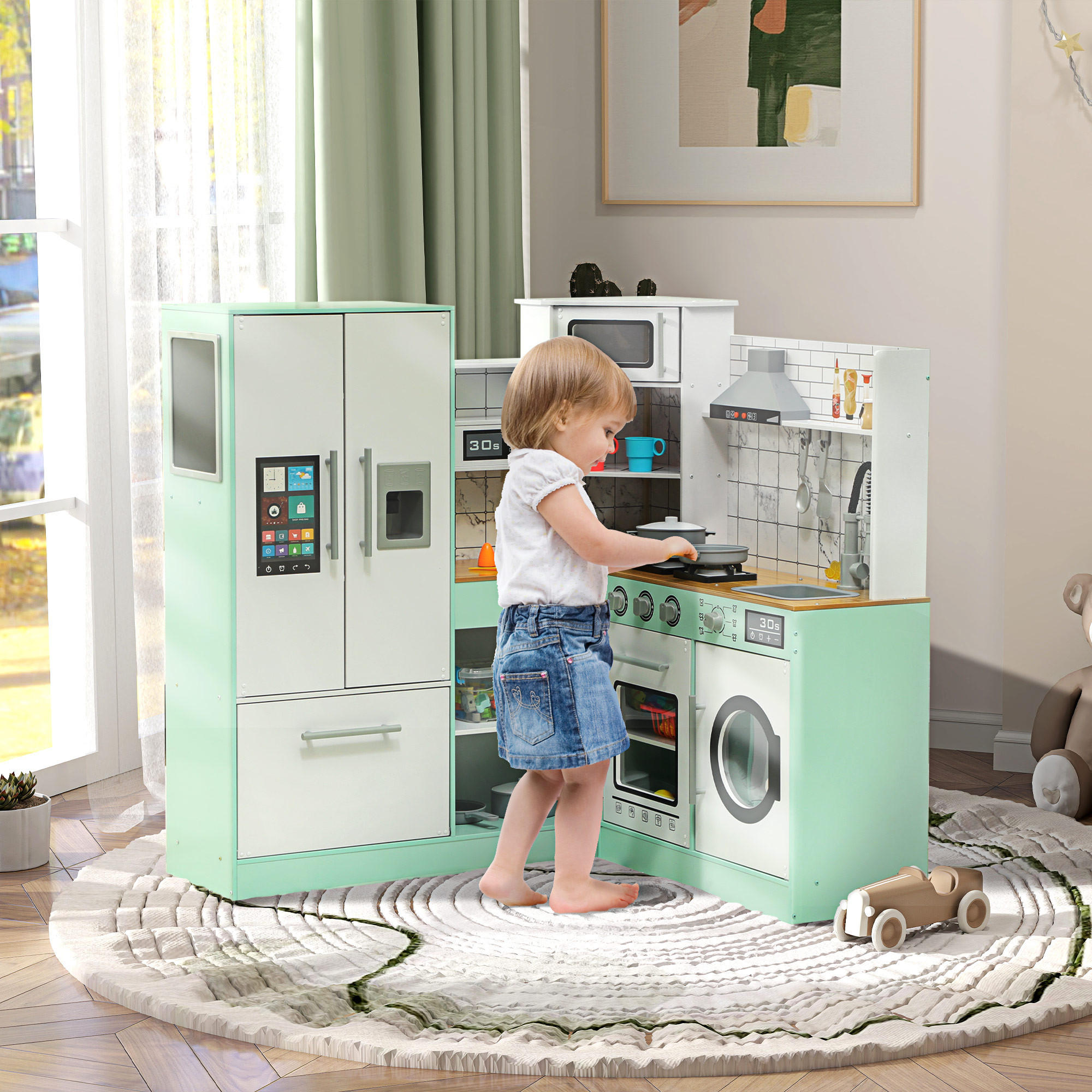 KINDERKÜCHE - Grün, Holzwerkstoff/Metall (109/100/110cm) - AIYAPLAY