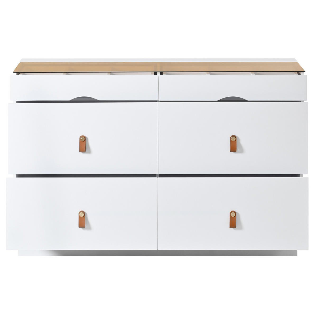 KOMODA 120/40/78 cm bílá z MDF a skla se 6 zásuvkami a zrcadlově hladkým skleněným víkem - bílá, sklo (120/78/40cm) - OKWISH