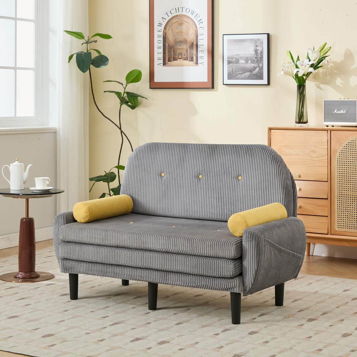 SCHLAFSOFA 133,5/77/85 cm Grau Cord mit Stauraum - Grau, Textil (77/85/133.5cm) - Oxeza