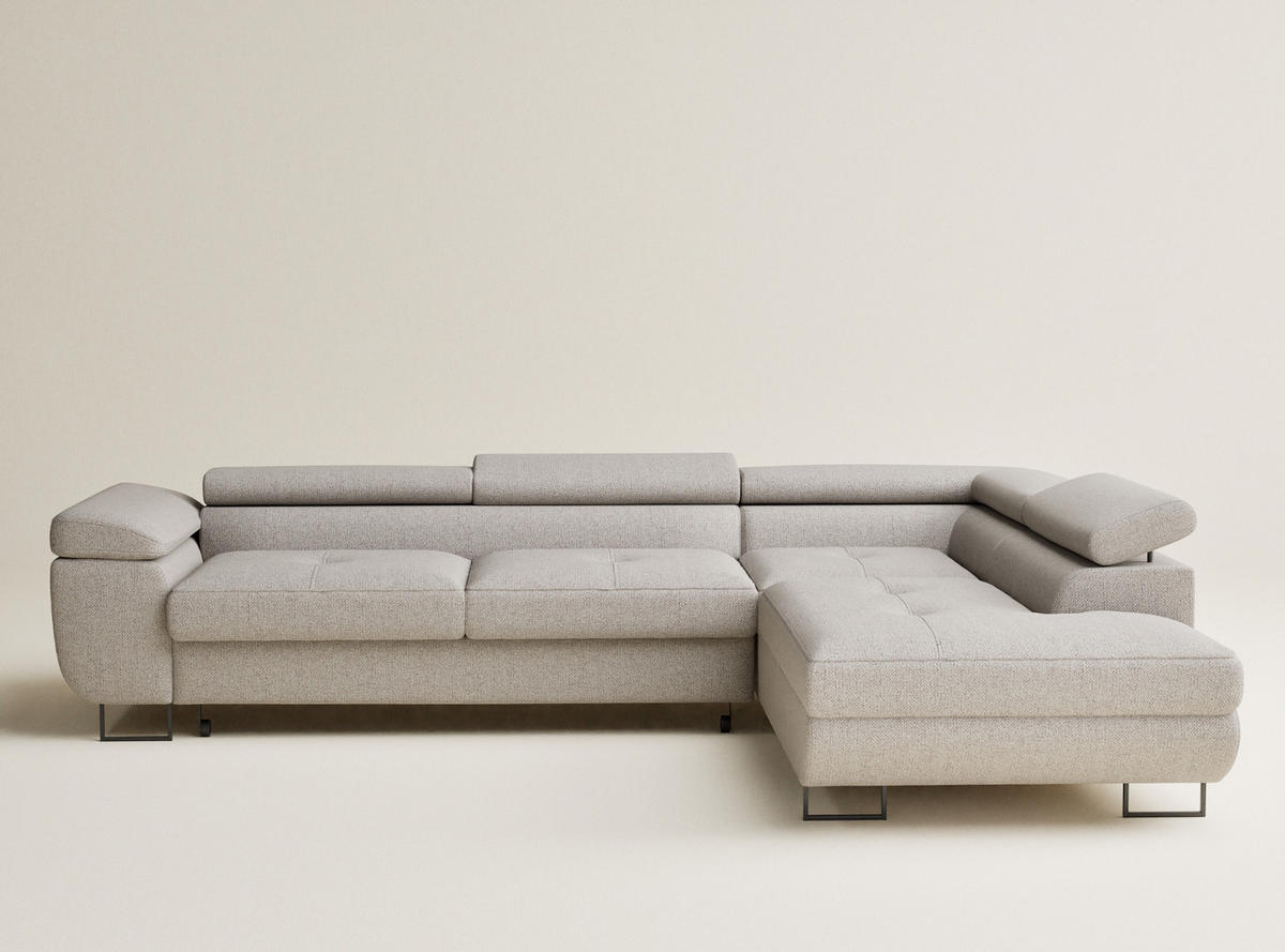 ECKSOFA MIT SCHLAFFUNKTION Concord Seidengrau Webstoff - Greige/Schwarz, Holz/Holzwerkstoff (277/203cm) - Maison de Reve