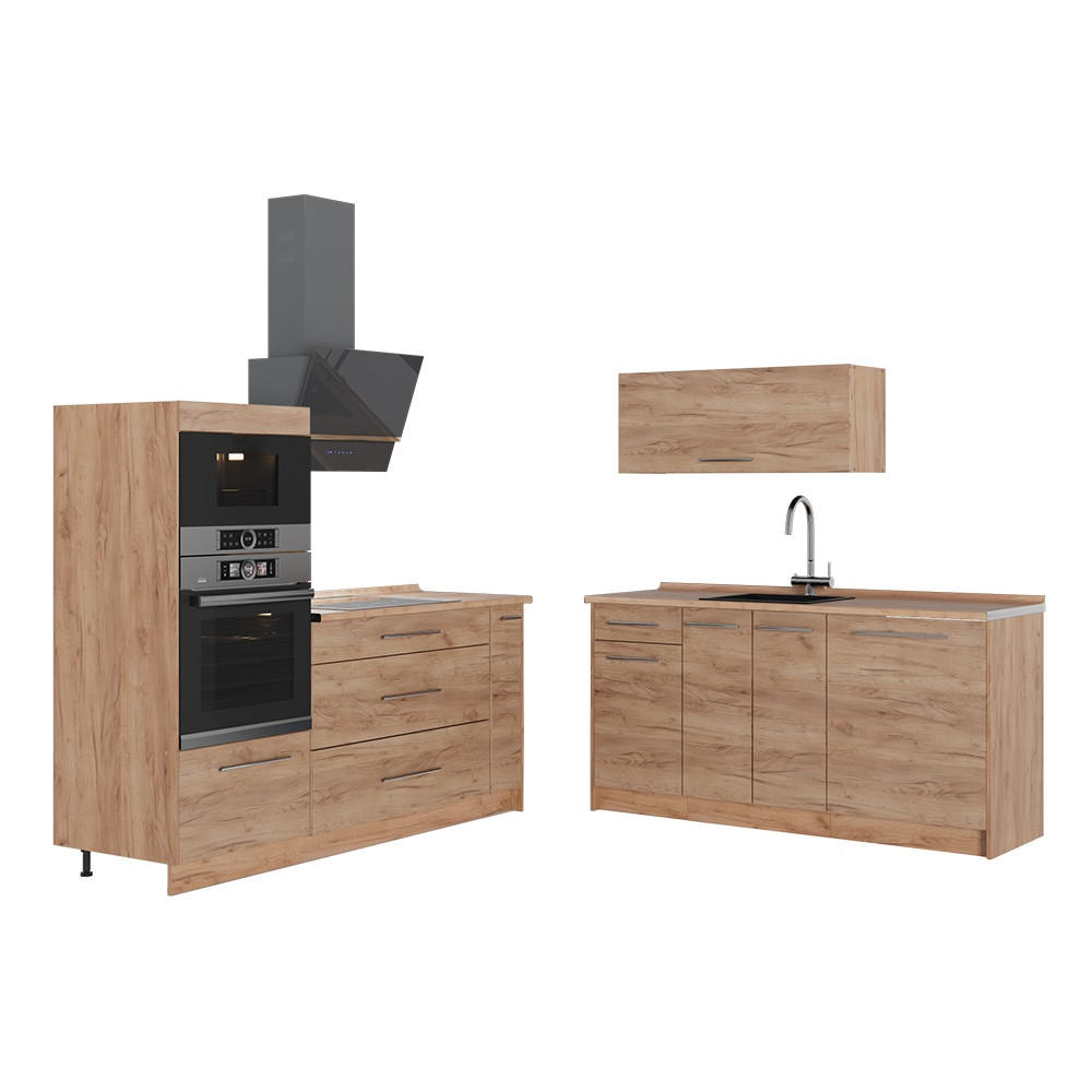 KÜCHENZEILE Fame-Line, Goldkraft Eiche/Goldkraft Eiche, 340 cm, AP Eiche - Honigeiche, Holzwerkstoff (340/153.6/60cm) - Vicco