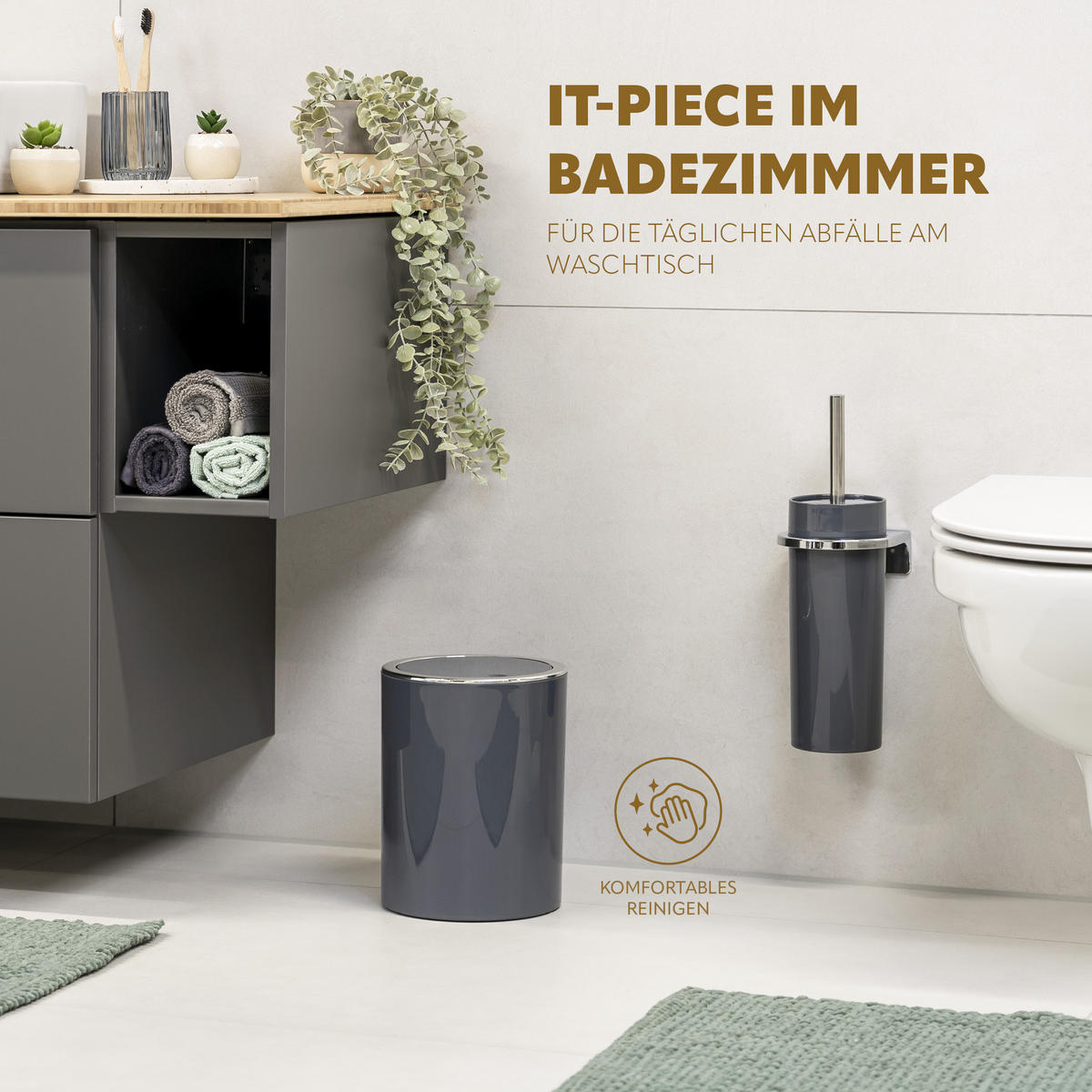 KOSMETIKEIMER SAVONA 5,5 Liter, grau - Grau, Kunststoff (19/24.5/19cm) - bremermann