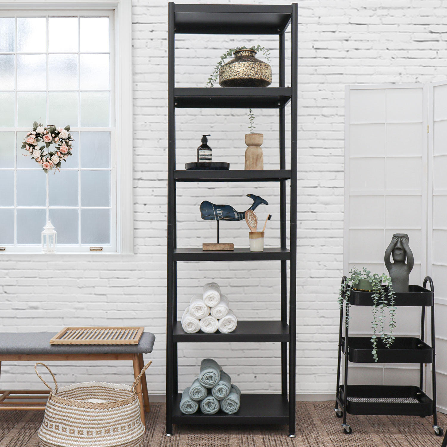 METALLREGAL 61x41x210 cm mit 6 Ebenen - Schwarz, Metall (41/210/61cm) - shelfr