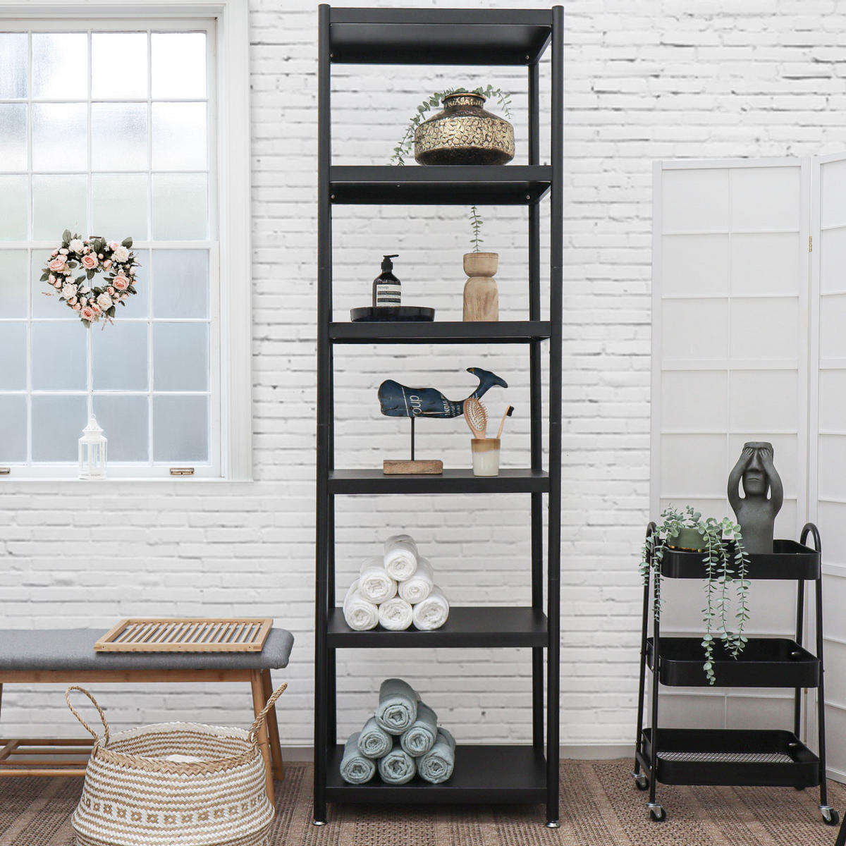 METALLREGAL 61x41x210 cm mit 6 Ebenen - Schwarz, Metall (41/210/61cm) - shelfr