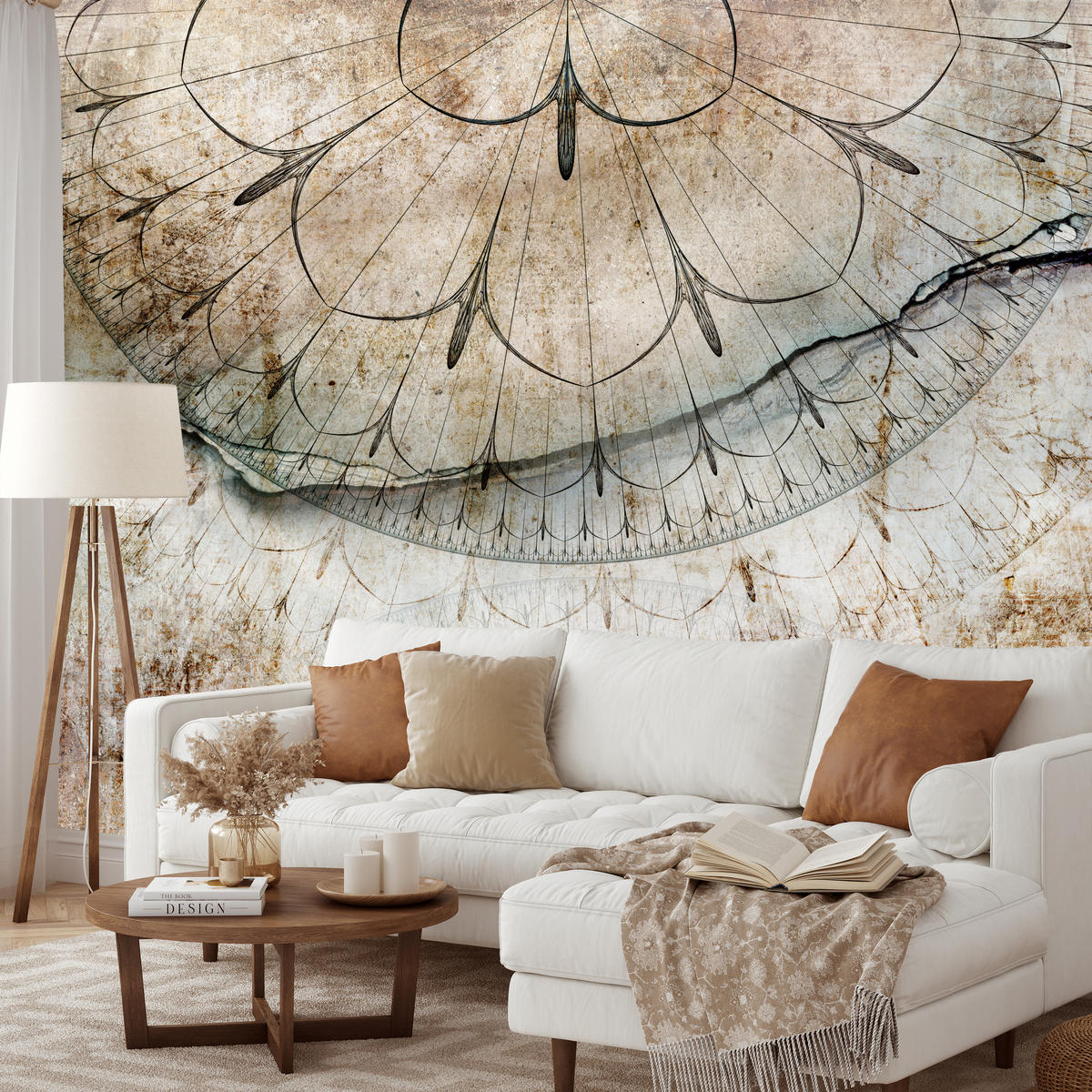 FOTOTAPETE für Büro Industrial Rad Mandala Beton Abstrakte Komposition 400x280 - Beige/Schwarz, Papier (400/280cm) - Muralo