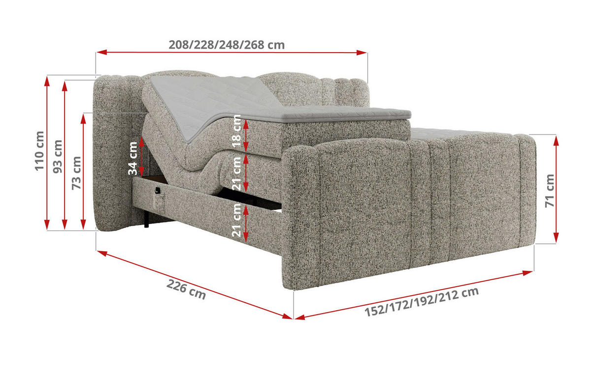 BOXBETT FORTINA 180/200 - Beige Struktur - H3 - Beige, Holz/Textil (180/200cm) - MKS