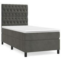 BOXSPRINGBETT Mit Matratze Dunkelgrau 90/200 Cm Samt - Weiß, Textil (90/200cm) - vidaXL