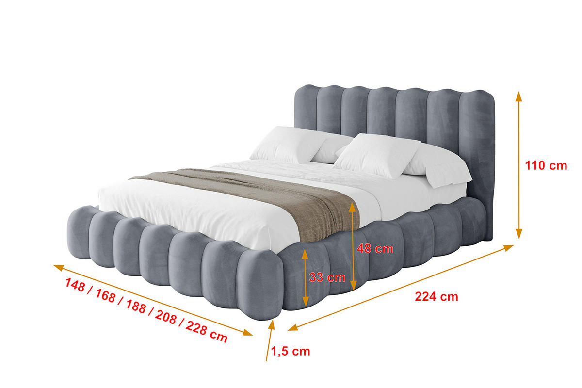 POLSTERBETT mit Bettkasten und Lattenrost, Boxbett ohne Matratze - SORA 120x200 Grau - Grau, Holzwerkstoff/Textil (120/200cm) - ALTDECOR