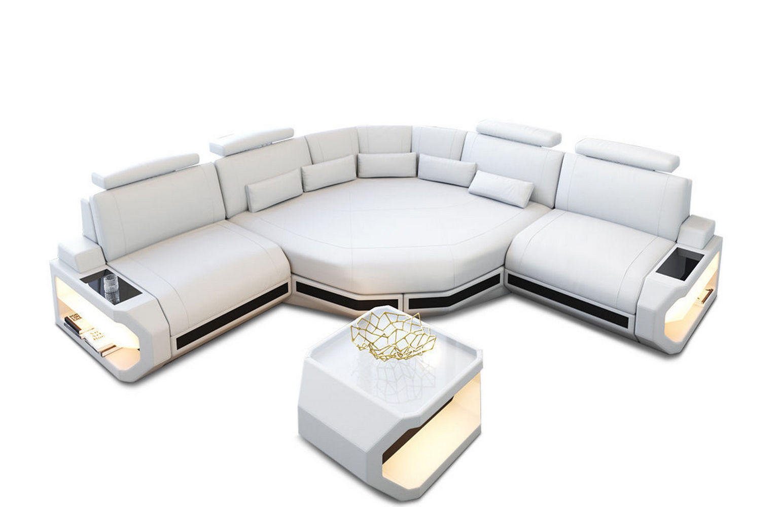ECKSOFA Asti L Mini - Schwarz/Weiß, Leder (280/280cm) - Sofa Dreams