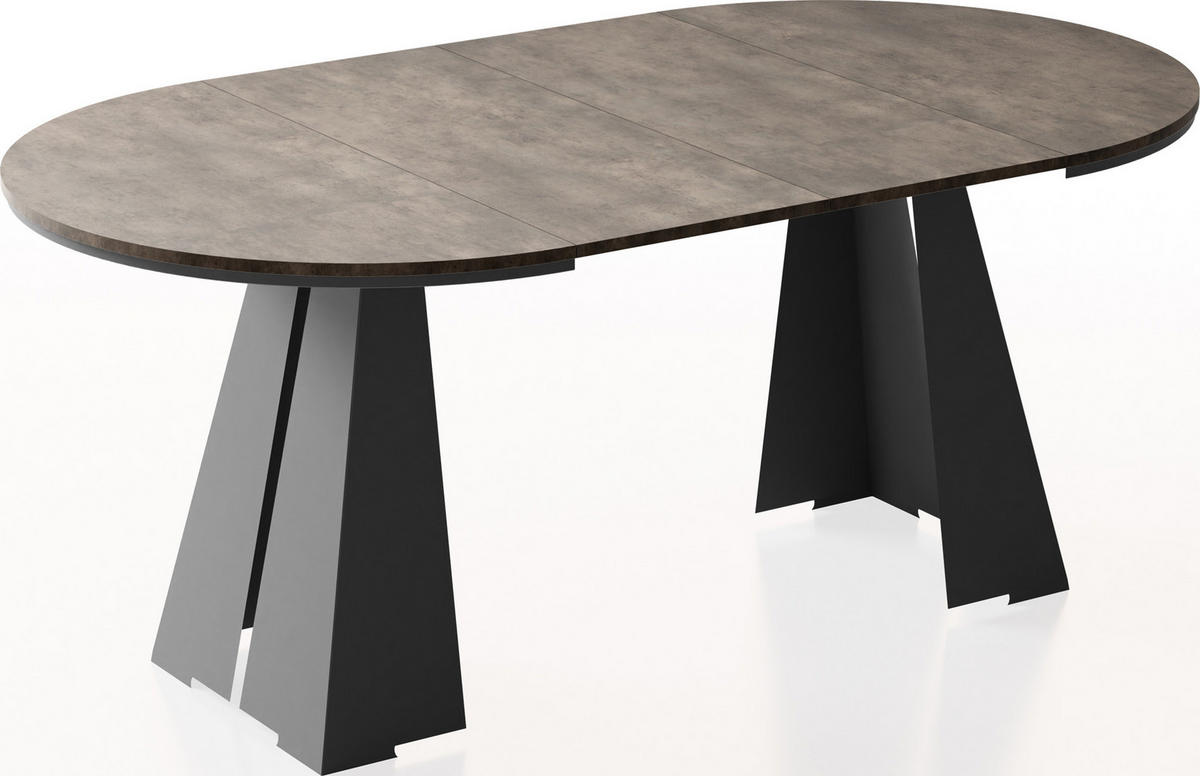 ESSTISCH Kova runder ausziehbarer, Dunkelgrauer Chicago Beton 120-200/120/76 cm - Dunkelgrau/Schwarz, Holzwerkstoff/Metall (120/120/76cm) - WFL GROUP