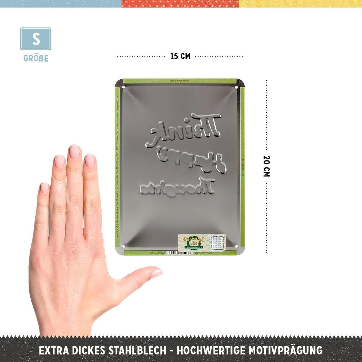 BLECHSCHILD 15/20 cm Thinks Happy Thoughts - Multicolor, Metall (15/20/0.5cm) - Nostalgic-Art