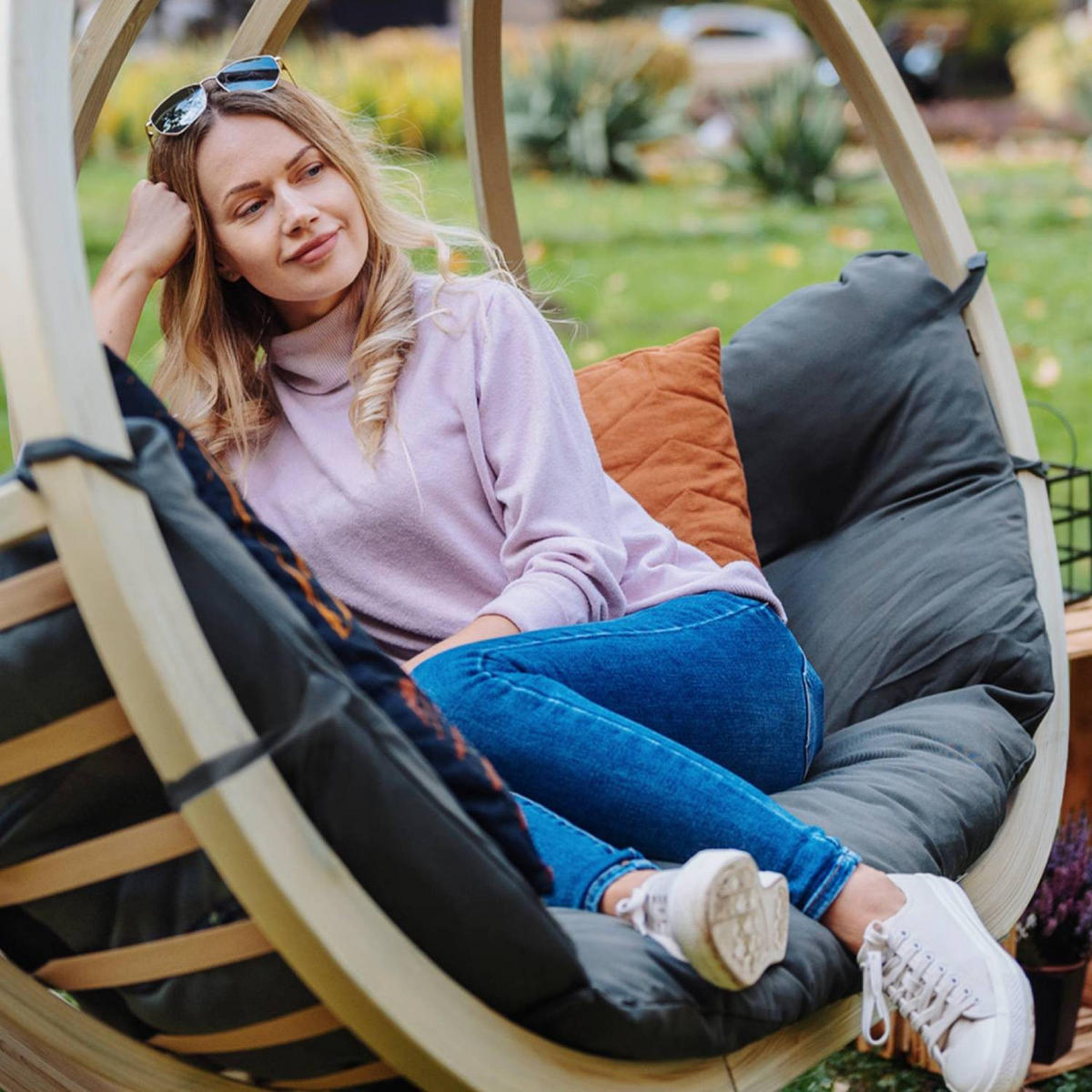 HÄNGESESSEL mit Gestell CALLISTO ,Dunkelgrau - Dunkelgrau, Holz/Textil (240/183/137cm) - KONSIMO®