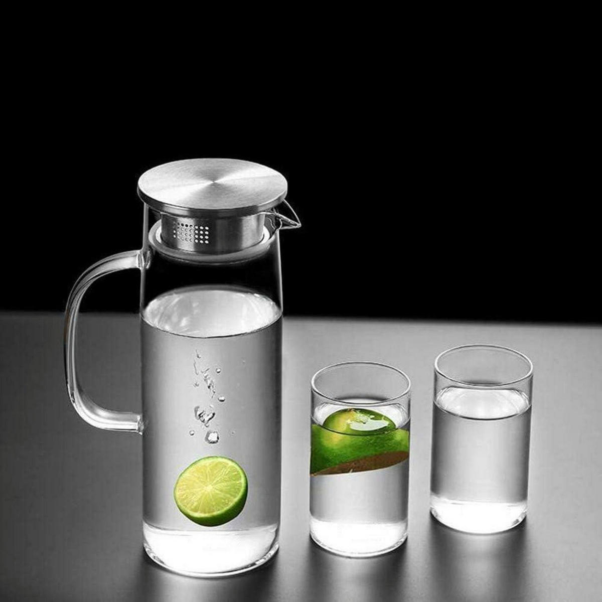 GLASKARAFFE Borosilikatglas mit Edelstahl-Deckel 1,2 L - Transparent, Glas (8/24cm)