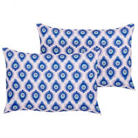 OUTDOOR-KISSEN 2er-Set Pfauenmuster blau/rosa 40/60 cm Ceriana - Blau, Textil (40/60cm) - Beliani