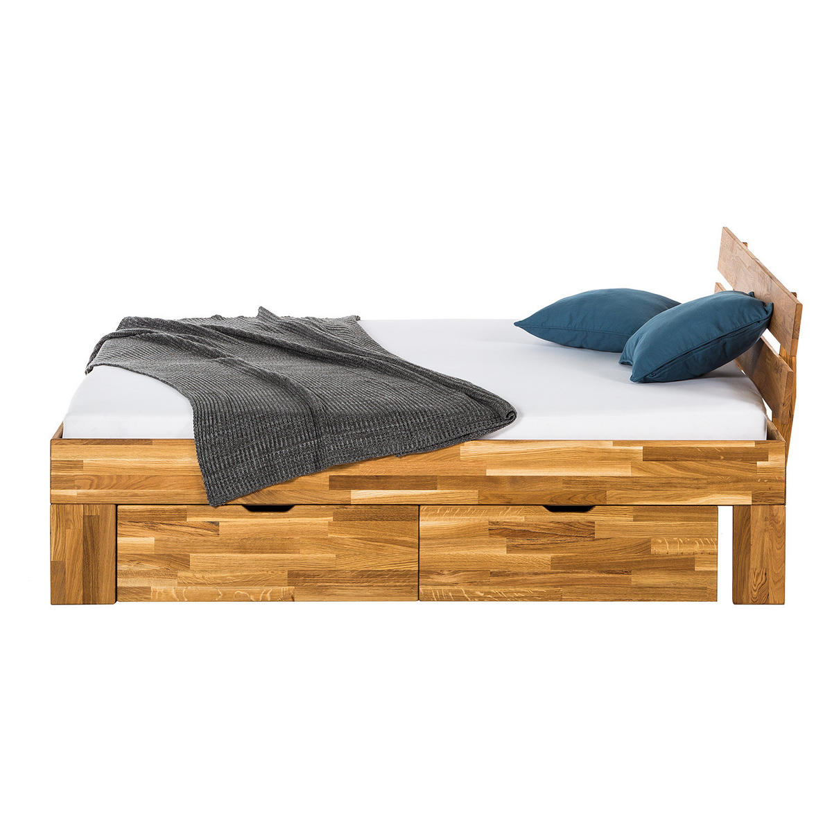 MASSIVHOLZBETT - Eiche massiv - Eichefarben, Holz (200/200cm) - home24