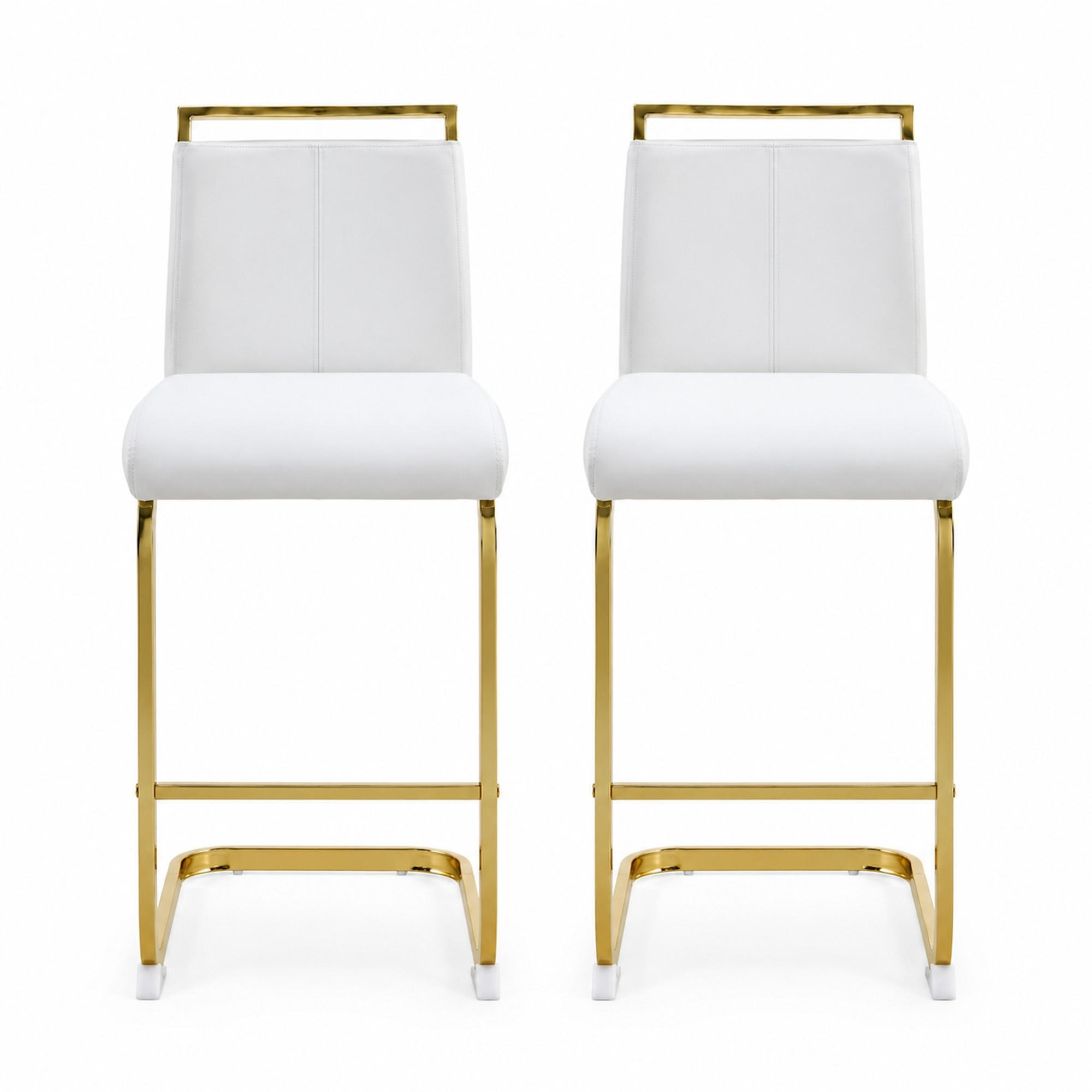 BARHOCKER 2er-Set Weiß/Gold mit Fußstütze - Weiß, Metall (46.5/96.5/39cm) - MIVRAY