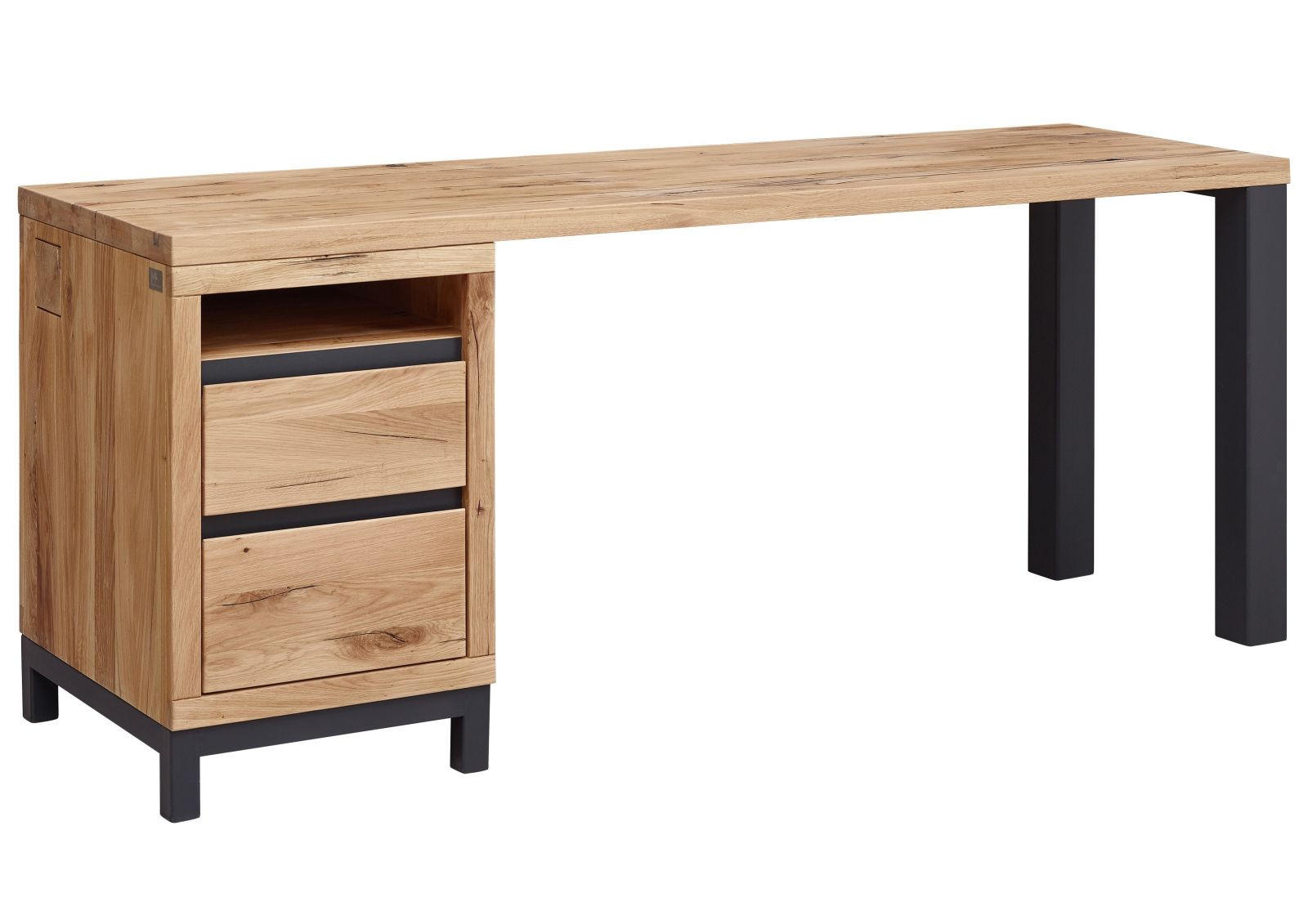 SCHREIBTISCH Wildeiche 220x55x76 natur geölt VILLANDERS #142 - Braun, Holz (55/220/76cm) - Massivmoebel24