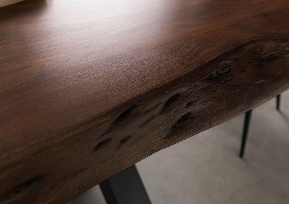 BAUMTISCH Akazie 140x90x77 braun lackiert / X-Beine anthrazit matt FREEFORM 5 - Anthrazit/Braun, Holz (140/90/77cm) - Massivmoebel24