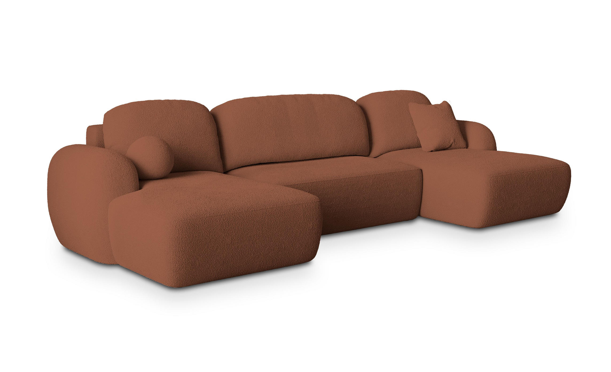 WOHNLANDSCHAFT SAVONA N Orange Boucle-Stoff mit Schlaffunktion - Orange, Holz (320/90/148cm) - MASSENO