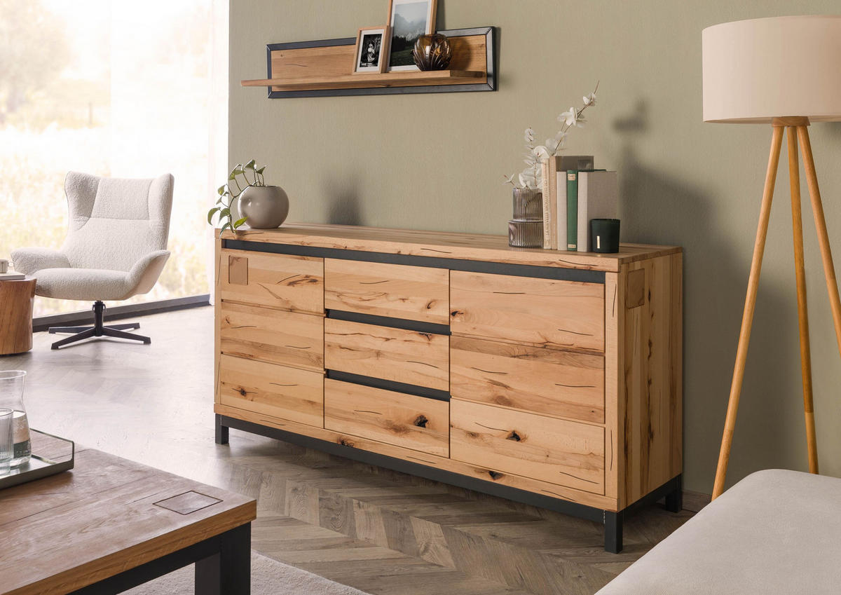 SIDEBOARD Kernbuche 175x45x85 natur geölt VILLANDERS #109 - Hellbraun, Holz (175/85/45cm) - Massivmoebel24