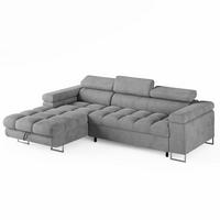 ECKSOFA CLOUD Links Grau L-Form Velours-Stoff mit Schlaffunktion und Bettkasten - Chromfarben/Grau, Holz/Metall (235/275cm) - Barchello