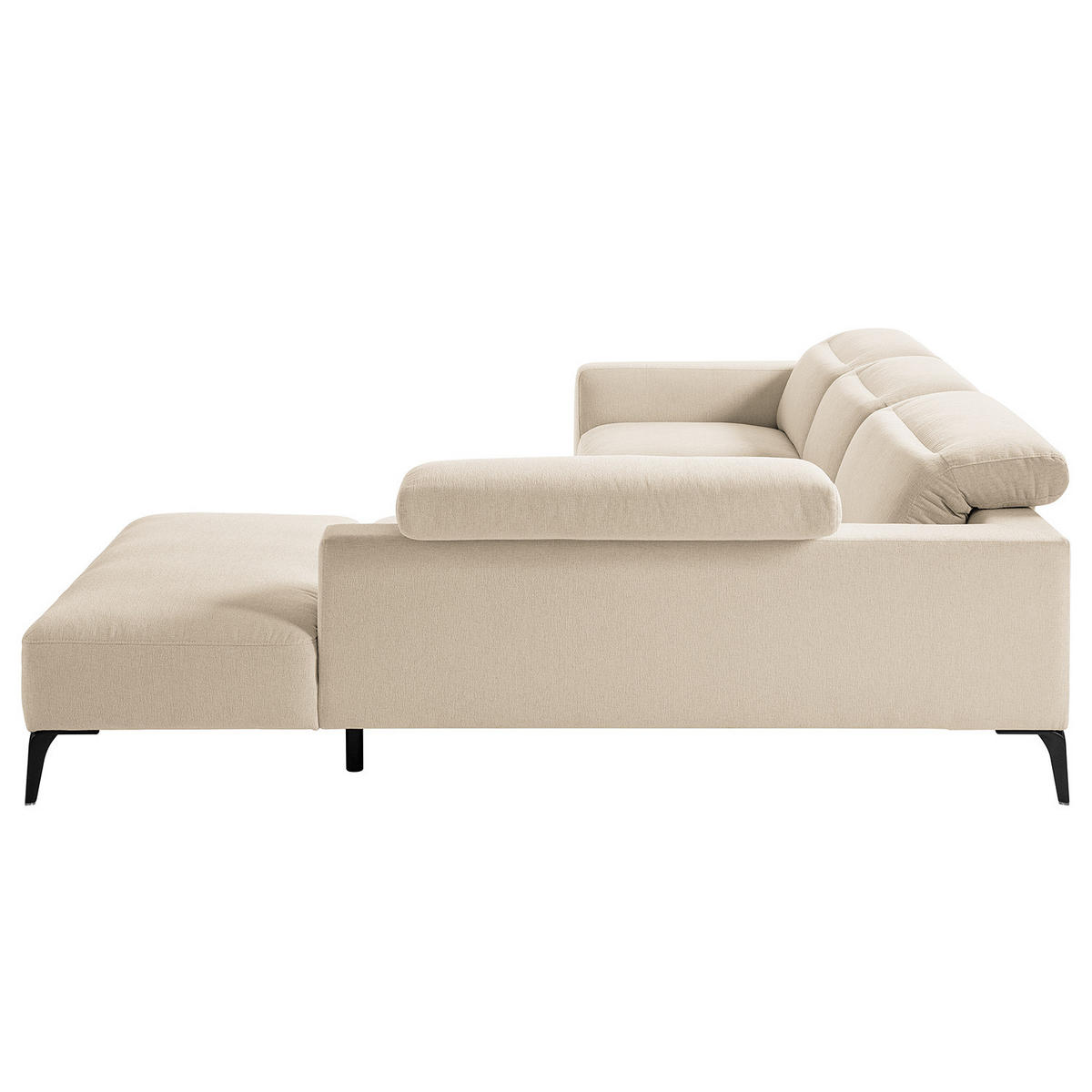 ECKSOFA mit Ottomane - Beige/Schwarz, Textil/Metall (263/238cm) - home24